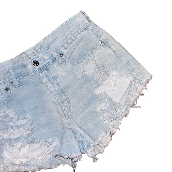 American Eagle Distressed Womens Shorts 8 HiRise Festival Button Fly Bootie - Picture 3 of 7